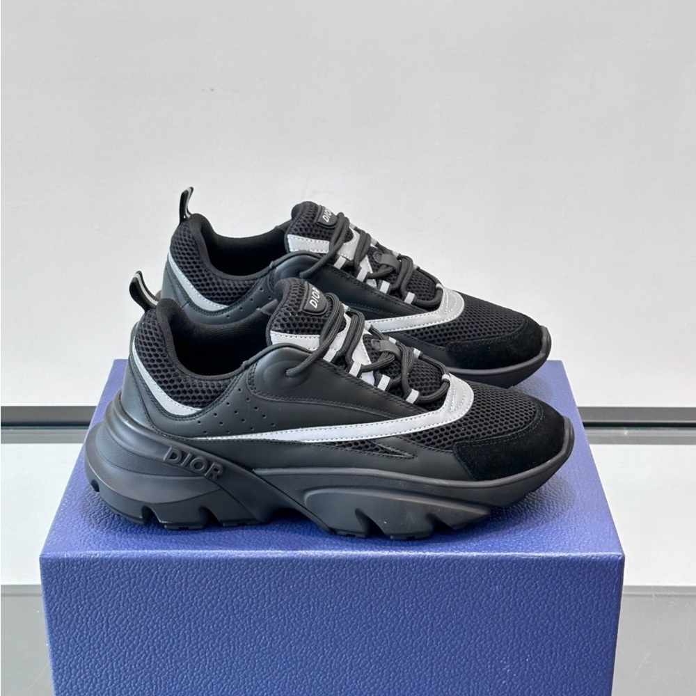 Dior B22 Black and Gray Chunky Mesh-Leather Sneakers